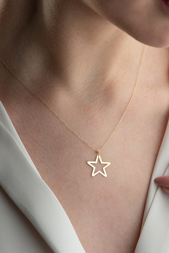 Altın Lazerli Yıldız Kolye