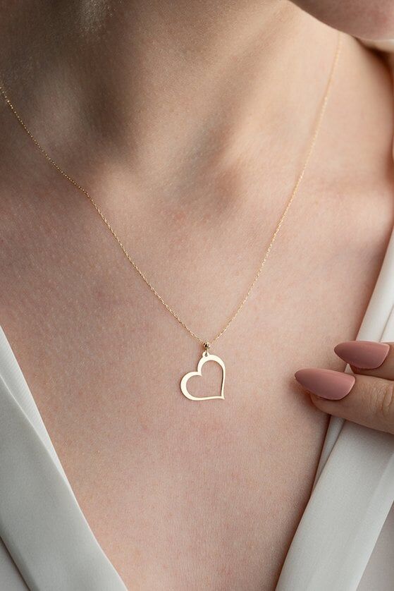 Altın Lazerli  Kalp Kolye