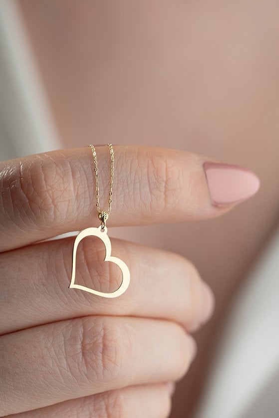 Altın Lazerli  Kalp Kolye