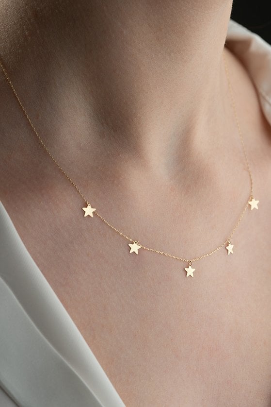 Altın Beşli Yıldız Kolye