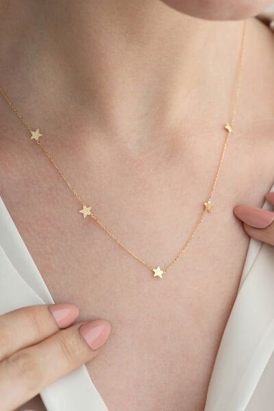 Altın Beşli Yıldız Kolye