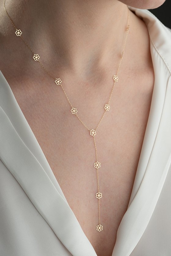 Altın Sallantılı Çiçek Kolye