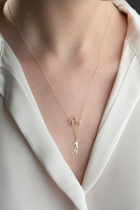 Altın Zirkon Taşlı Balonlu Kız Kolye