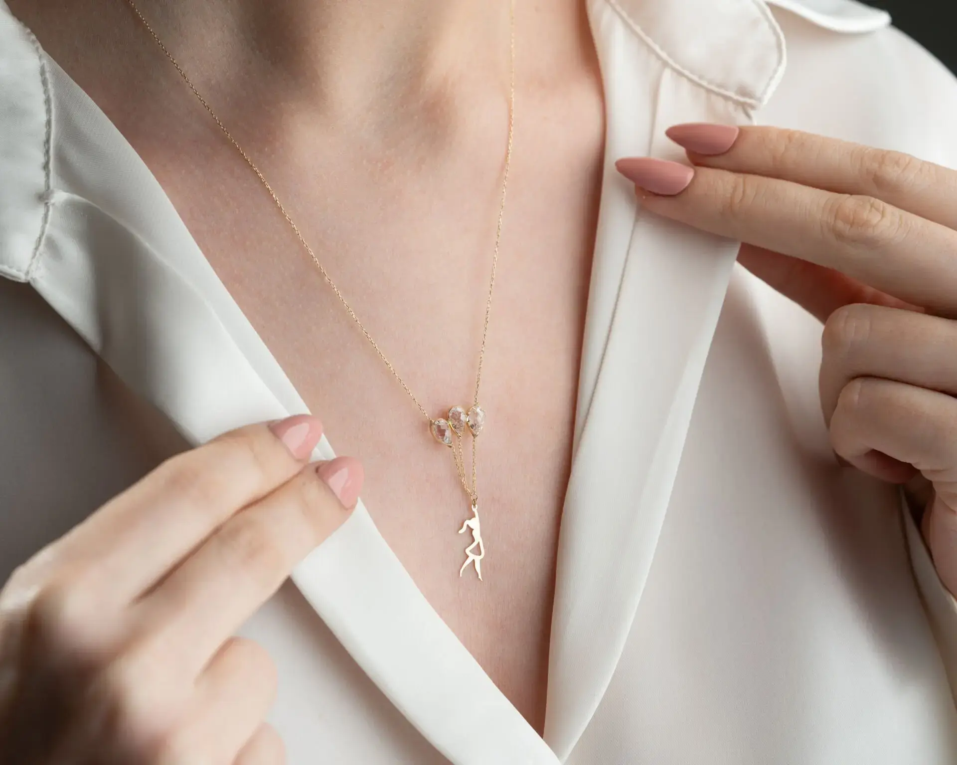 ALTIN ZİRKON TAŞLI BALONLU KIZ KOLYE