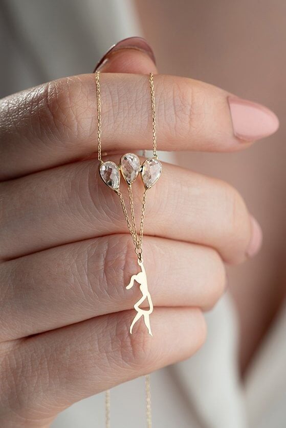 Altın Zirkon Taşlı Balonlu Kız Kolye