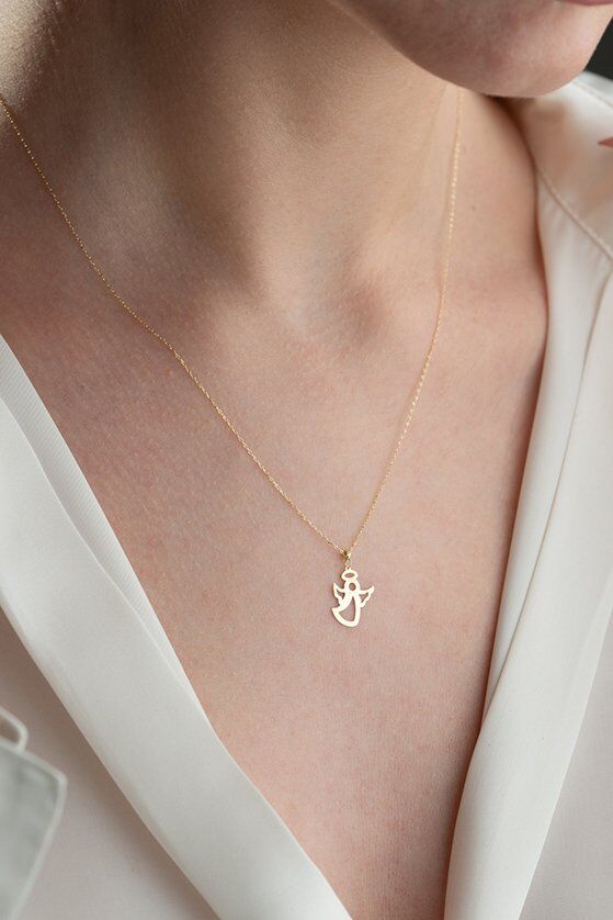 Altın Lazerli Melek  Kolye