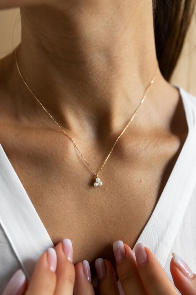 Altın Üç İnci Kolye