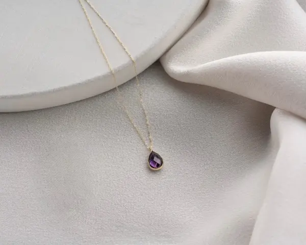 ALTIN AMETHİS TAŞLI KOLYE