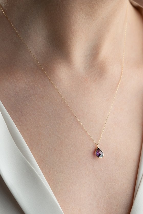 Altın Amethis Taşlı Kolye