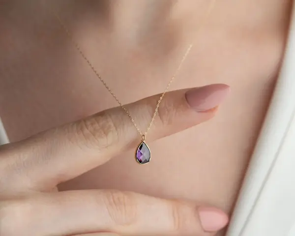 ALTIN AMETHİS TAŞLI KOLYE