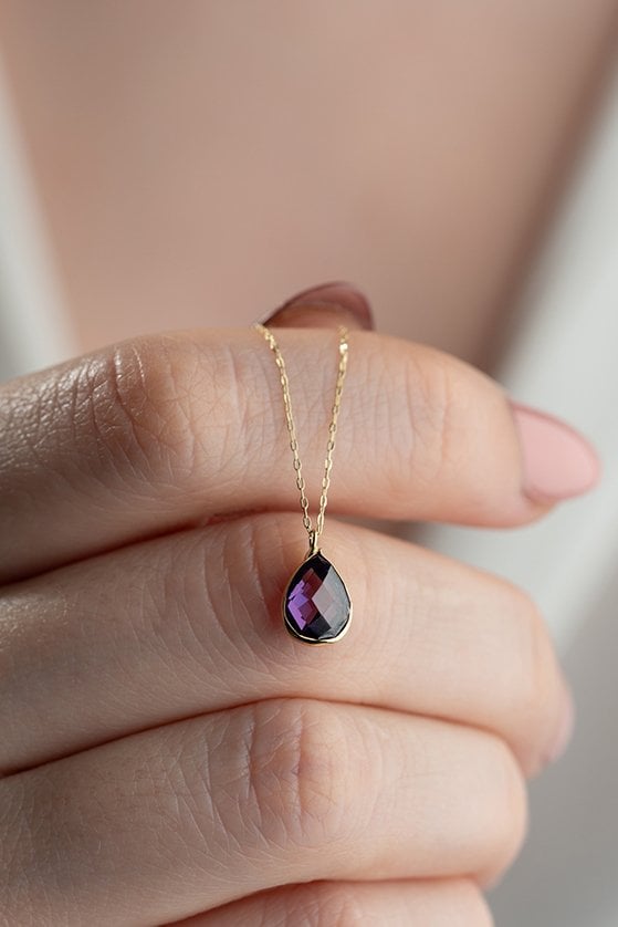 Altın Amethis Taşlı Kolye