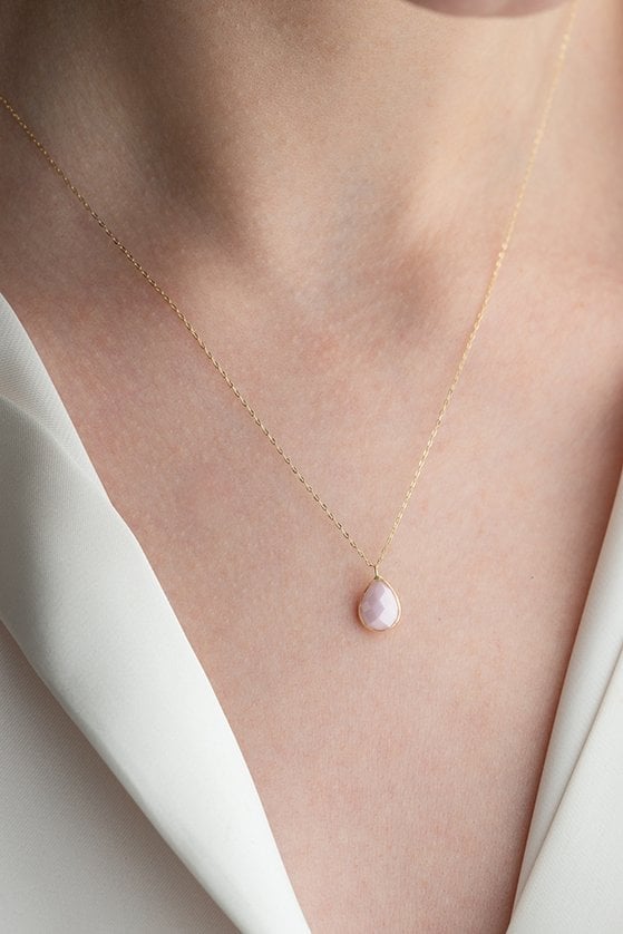 Altın Pink Onix Taşlı Kolye