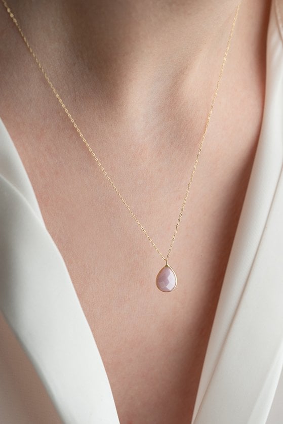 Altın Pink Onix Taşlı Kolye