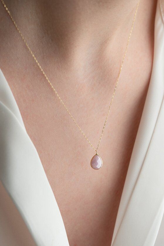 Altın Pink Onix Taşlı Kolye