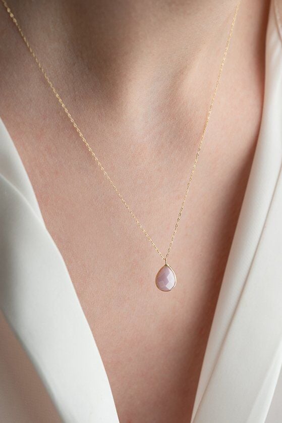 Altın Pink Onix Taşlı Kolye