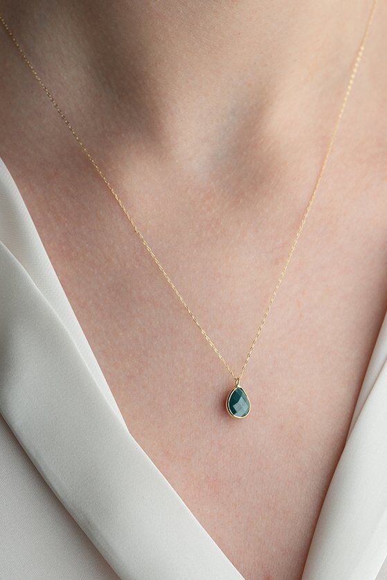 Altın Green Garnet Taşlı Kolye