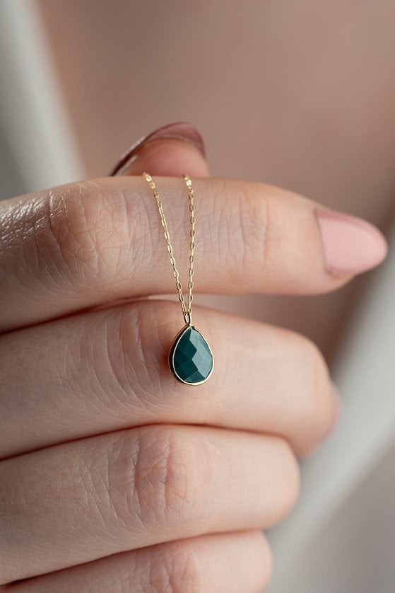 Altın Green Garnet Taşlı Kolye