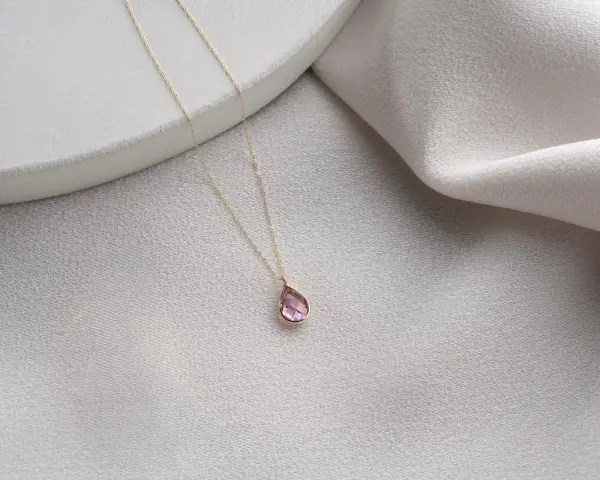 ALTIN PİNK TOPAZ TAŞLI KOLYE