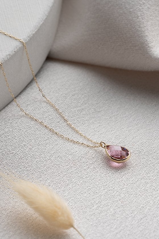 Altın Pink Topaz Taşlı Kolye