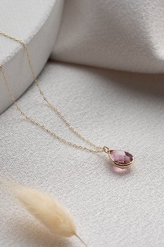 Altın Pink Topaz Taşlı Kolye