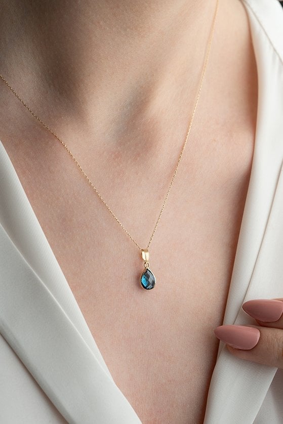 Altın Aquamarine Taşlı Kolye