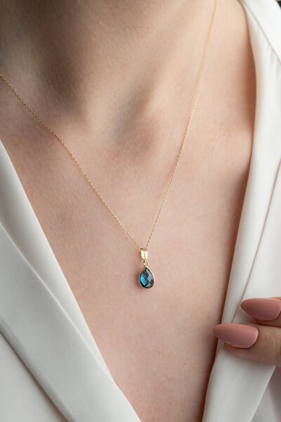 Altın Aquamarine Taşlı Kolye