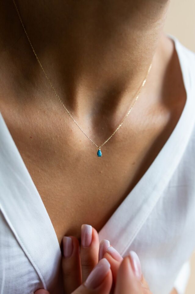 Mini Mavi Damla Kolye