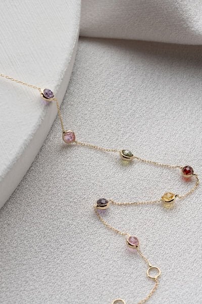 Altın Dokuz Renkli Taşlı Bileklik