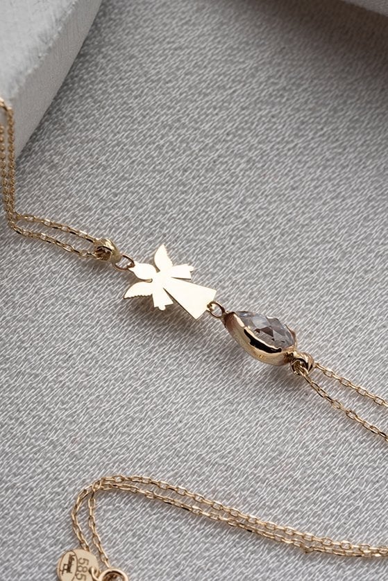 Altın Zirkon Taşlı Çift Zincir Melek Bileklik