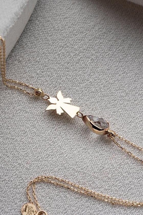 Altın Zirkon Taşlı Çift Zincir Melek Bileklik