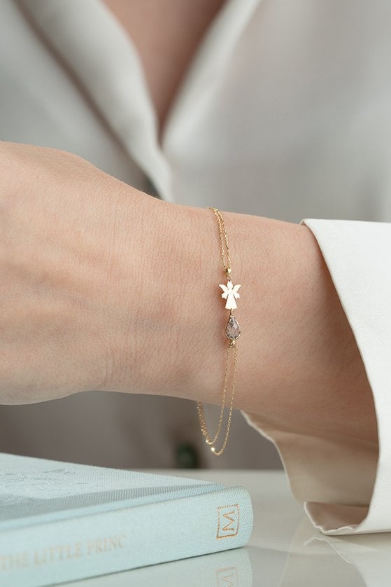 Altın Zirkon Taşlı Çift Zincir Melek Bileklik