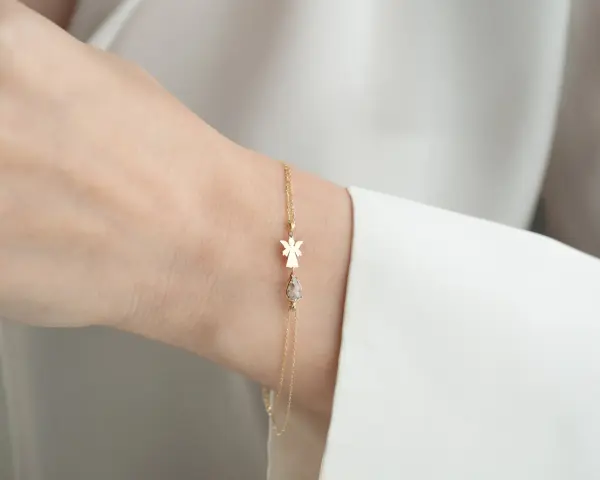 ALTIN ZİRKON TAŞLI ÇİFT ZİNCİR MELEK BİLEKLİK