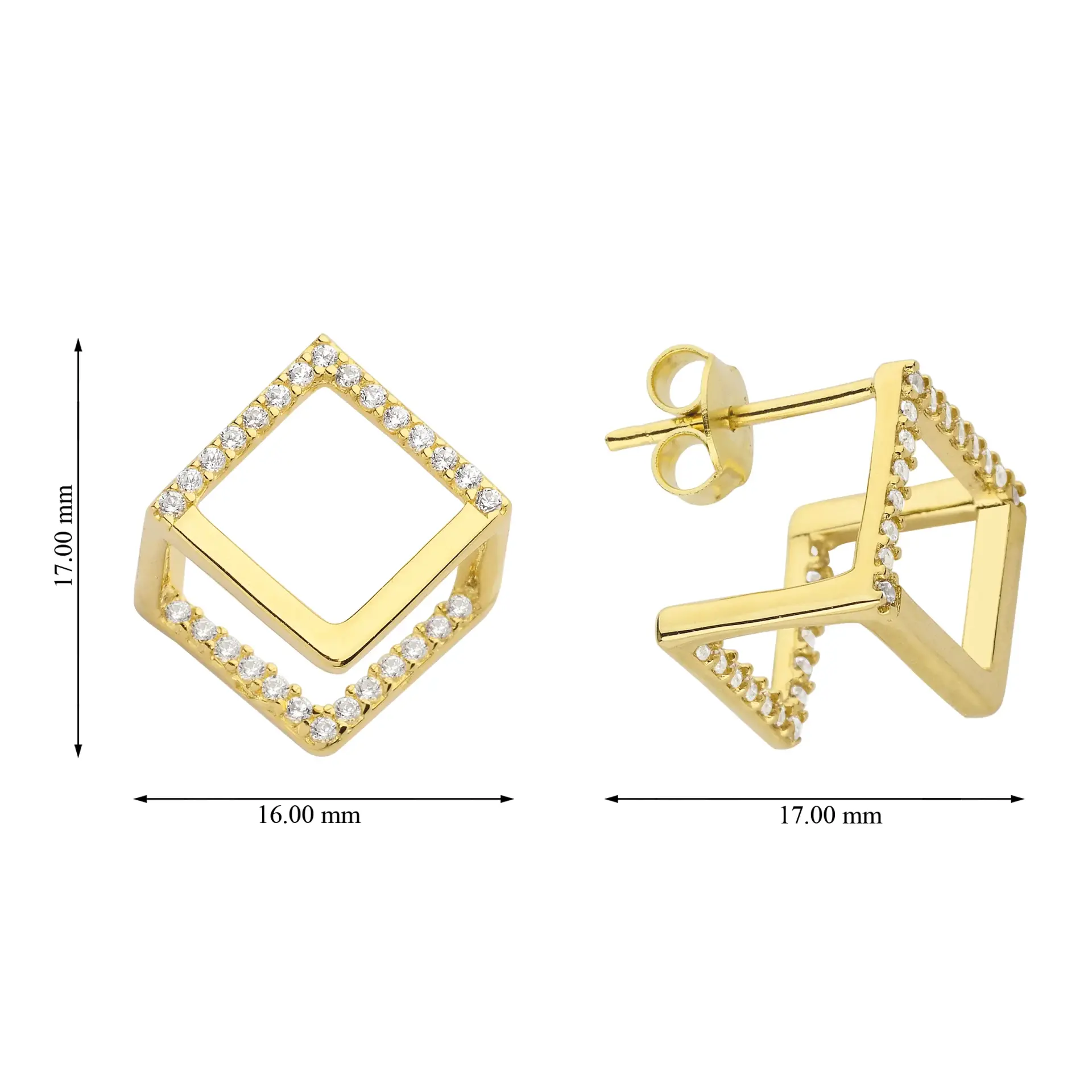 Altın Zirkon Taşlı Küp Tasarım Küpe