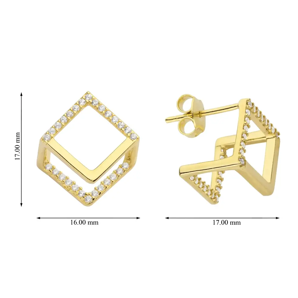 Altın Zirkon Taşlı Küp Tasarım Küpe