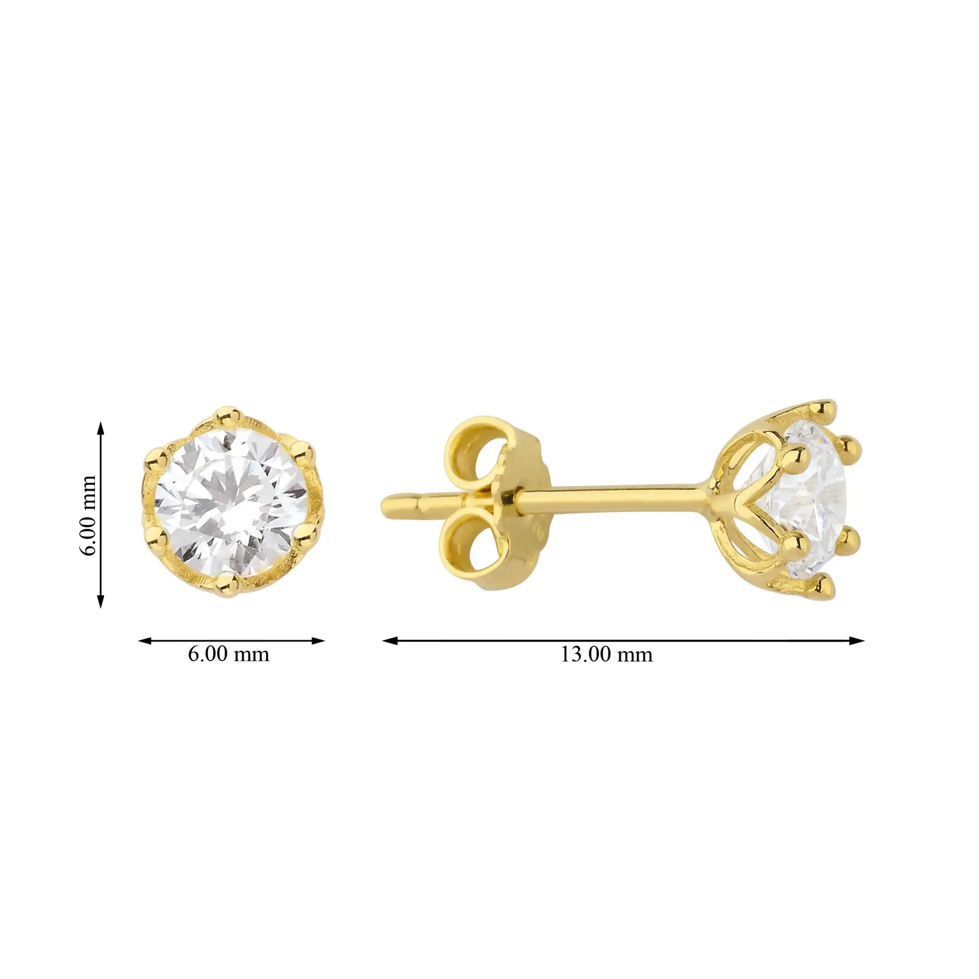 Altın Yuvarlak Tek Taş Küpe