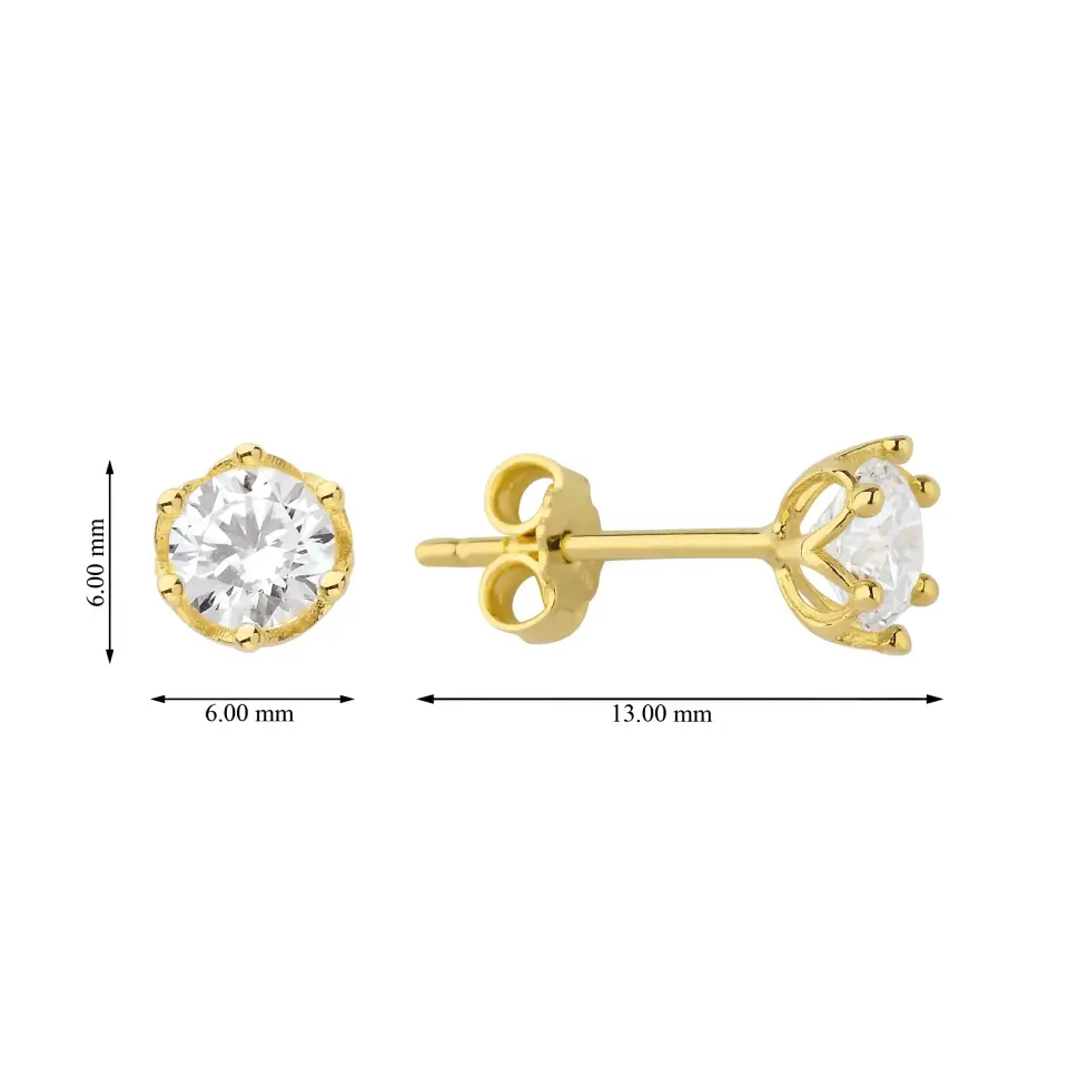 Altın Yuvarlak Tek Taş Küpe