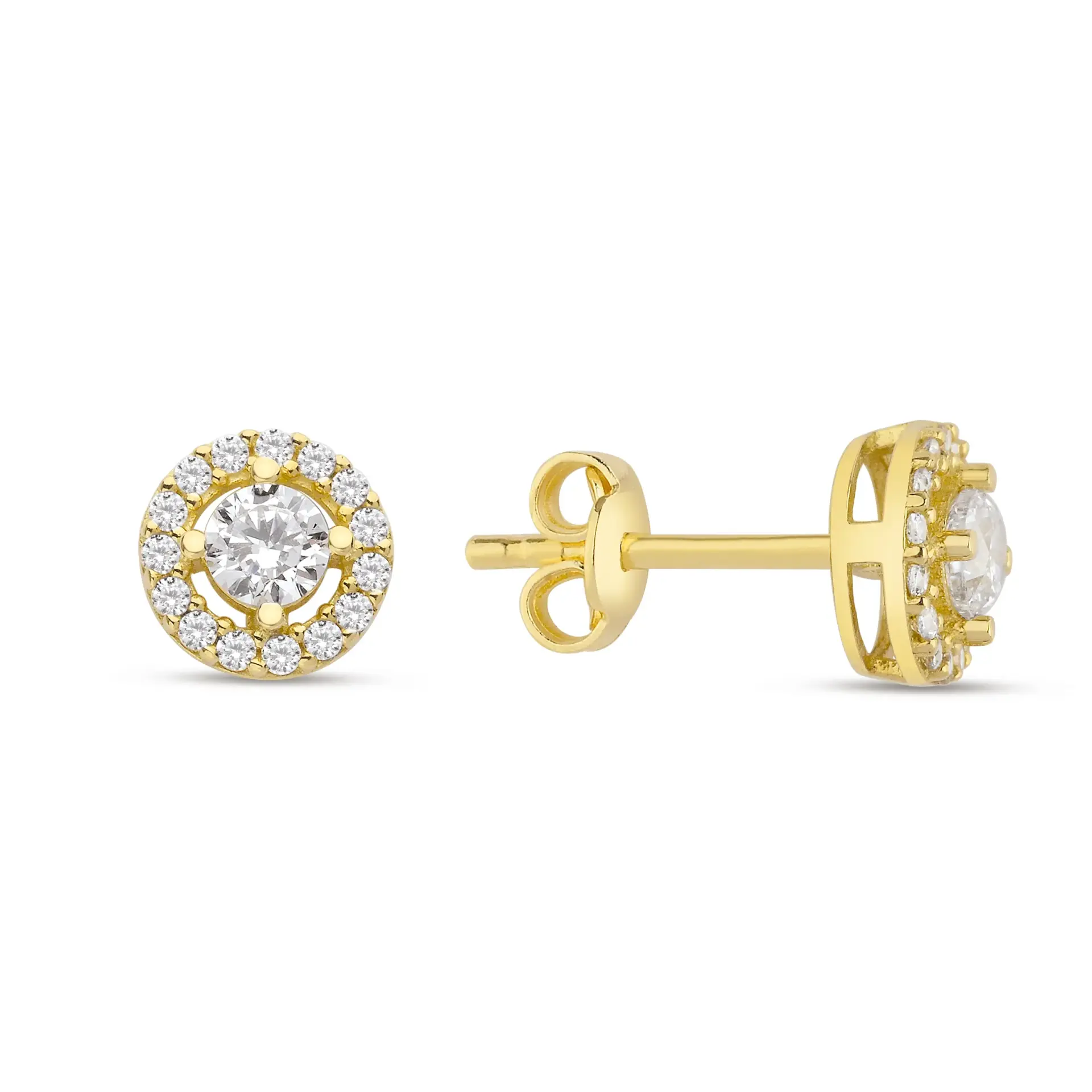 Altın Taşlı Yuvarlak Küpe