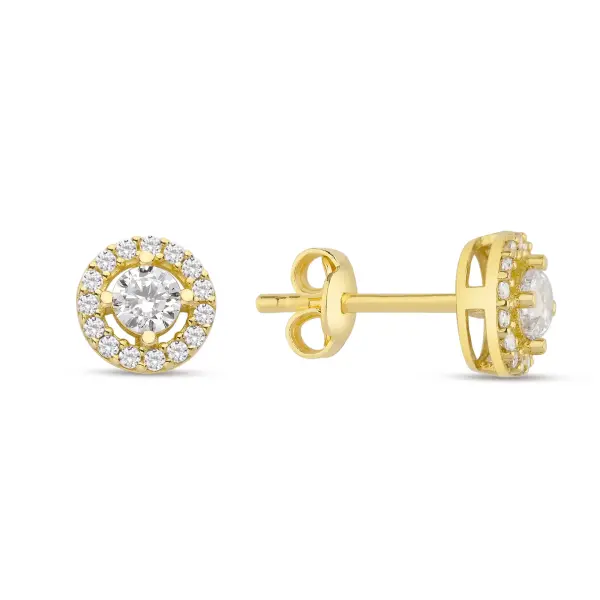 Altın Taşlı Yuvarlak Küpe