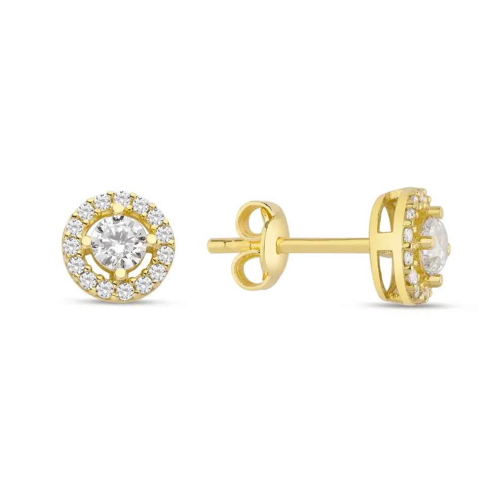 Altın Taşlı Yuvarlak Küpe