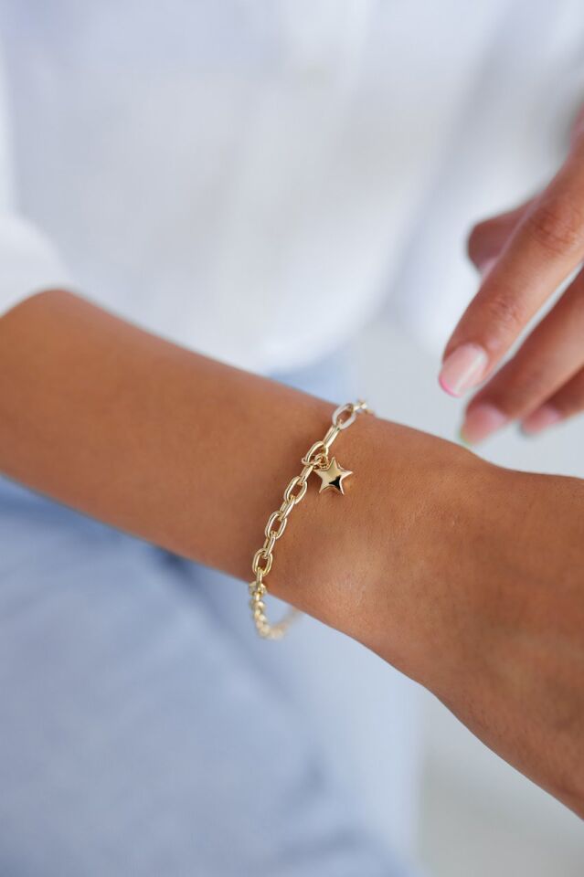 Altın İki Renk Yıldız Detaylı Bileklik