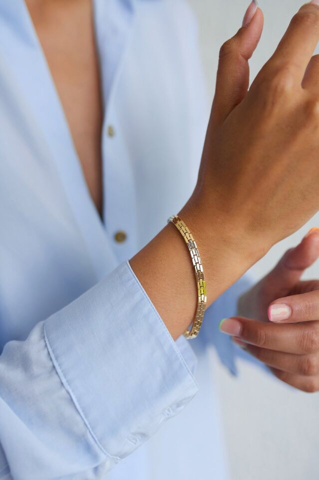 Altın Dikdörtgen Parçalı Bileklik