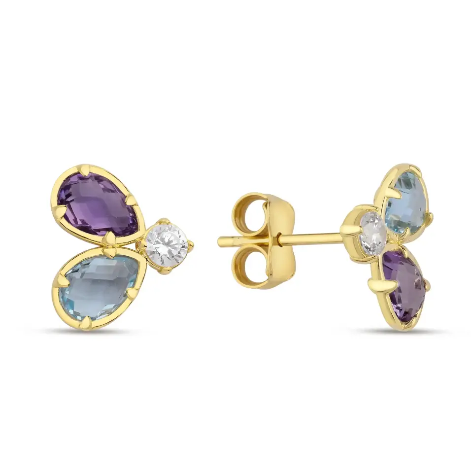 Altın Renkli Taşlı Küpe