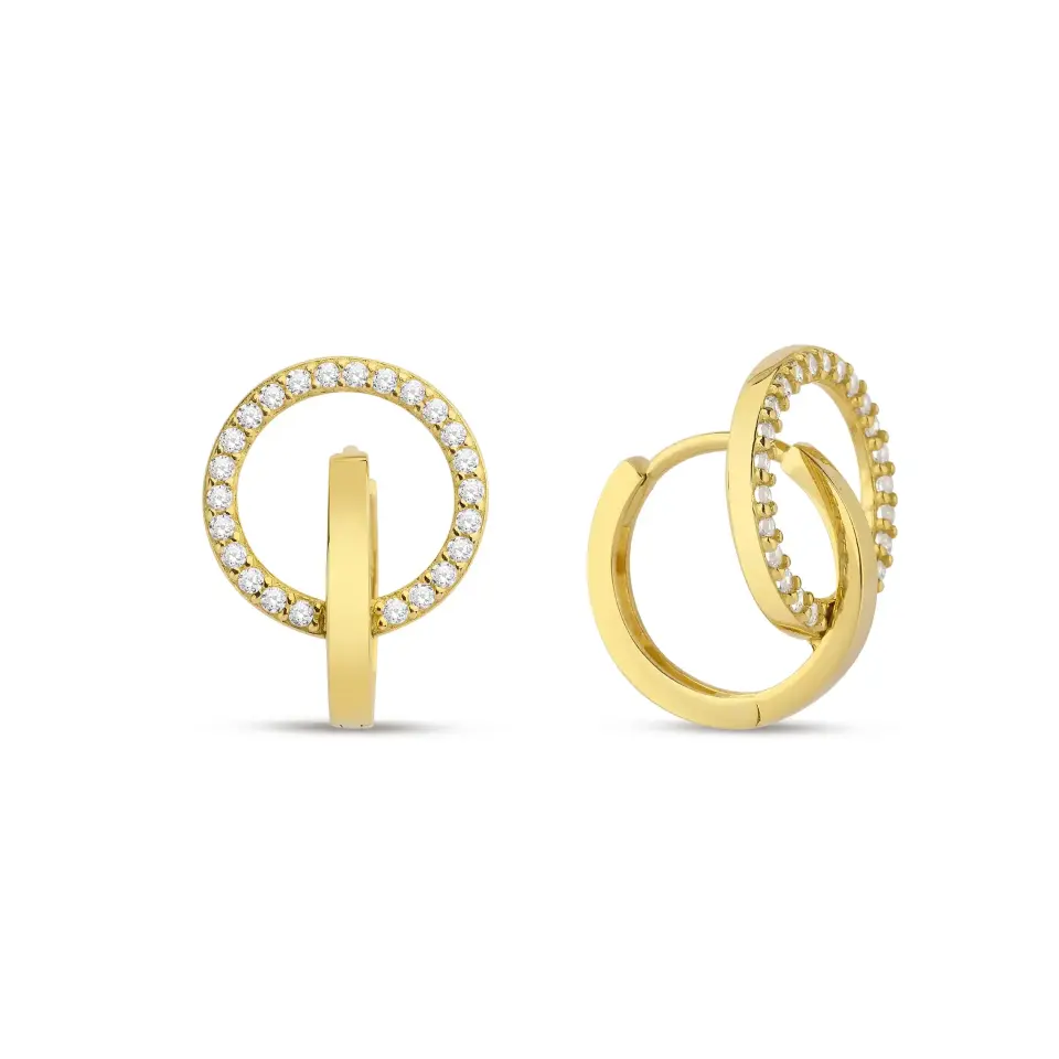 Altın Taşlı İç İçe Halka Küpe