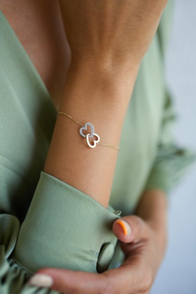 Altın İç İçe Kalpli Bileklik