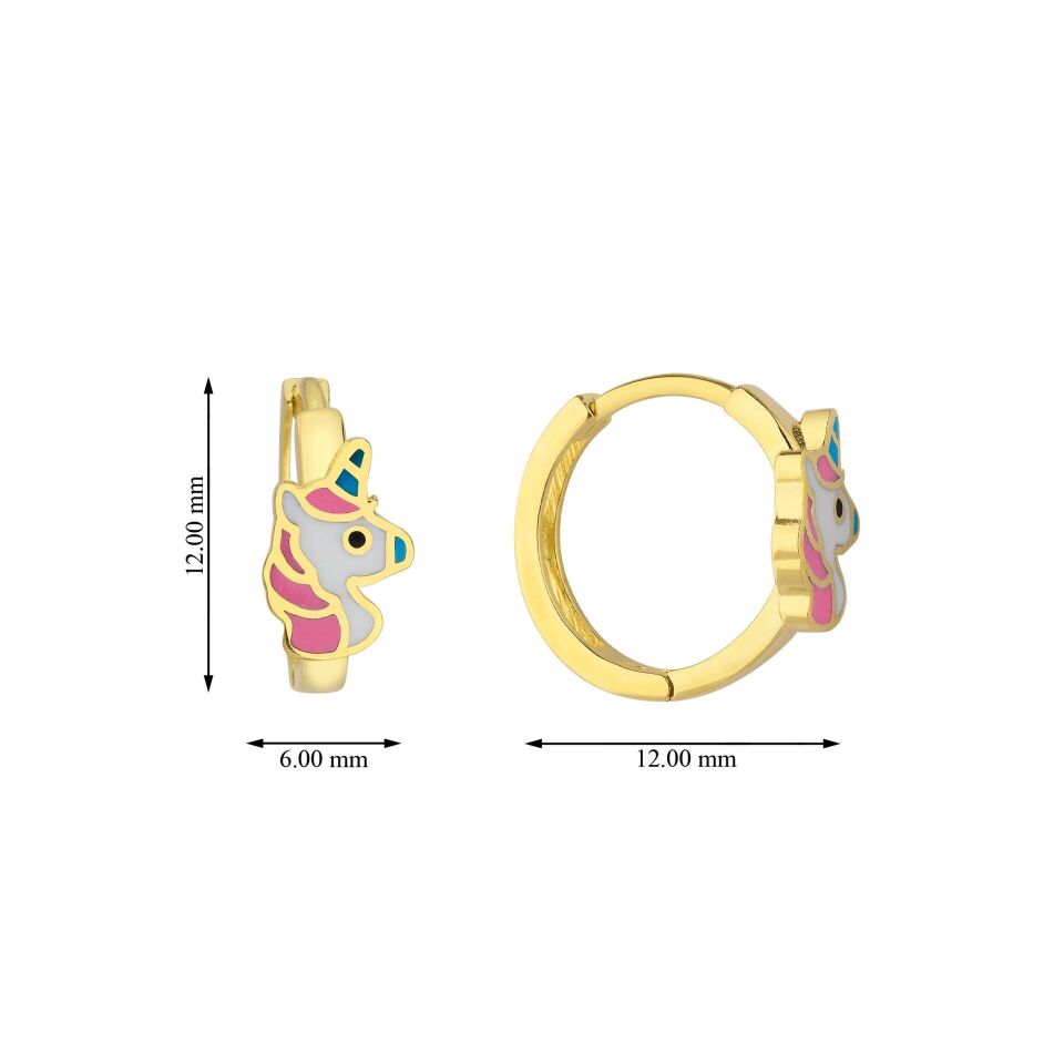 Altın Unicorn Halka Çocuk Küpesi