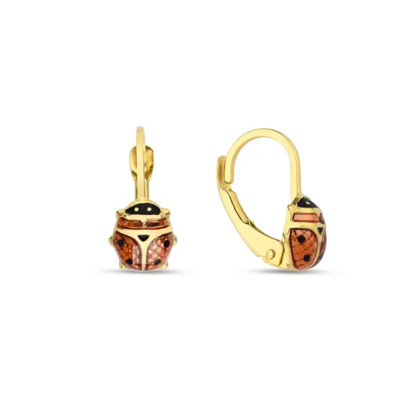 Altın Mineli Uğur Böceği Çocuk Küpesi