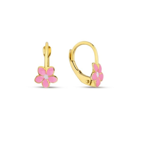 Altın Pembe Papatyalı Çocuk Küpesi