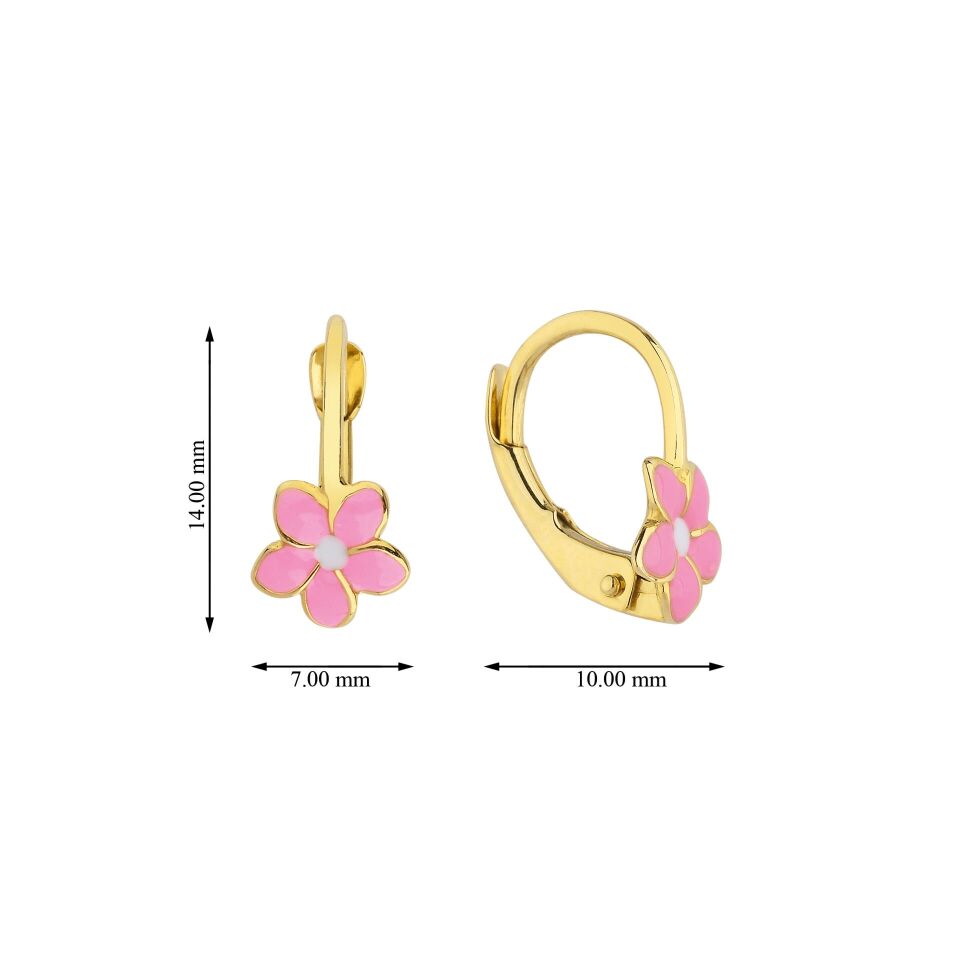 Altın Pembe Papatyalı Çocuk Küpesi