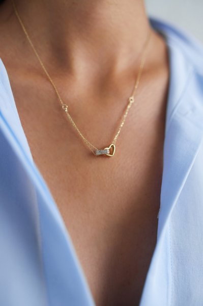 ALTIN İÇİÇE KALP KOLYE