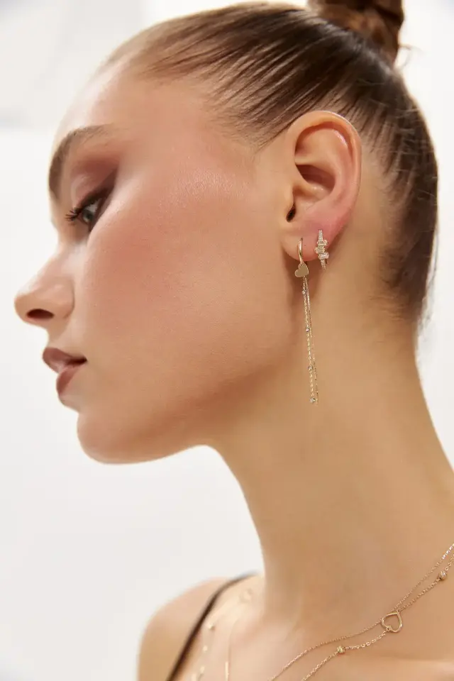 Altın Baget Taşlı Halka Küpe